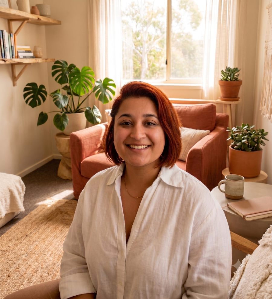 Priya, founder of Maanavta Wellness, in her West Perth counselling room